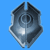 Four pixelated shield icons arranged in a 2x2 grid on blue background, each with distinct weapon or armor elements across frames.