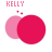 identical pink circular icons with overlapping smaller circles and 'KELLY' text above each, showing subtle pixel variations across frames