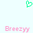 Green pixelated heart symbol above two pink pixelated 'Breezyy' text instances on light blue background.