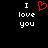Pixelated text 'I love you' with a red heart symbol replacing the word 'love', displayed on black background.