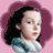 Pixelated animation of a character with dark hair and red lips transitioning through showing hair movement and a swirling symbol