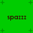 Green background with dark brown text reading 'spaiii' repeated four times in a , surrounded by small plus signs