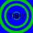 Four identical green concentric circles on blue background with black text "TIM!!!" inside each circle.