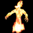 A 4x3 contact sheet of a fire-based animated character performing sequential dance poses against a black background with a gray transparency indicator.