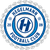 Circular blue and white icon with concentric rings, central stylized 'H' symbol, and partially legible text along the outer ring.