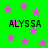 Green background with pink stars and four instances of the text 'ALYSSA' in black pixelated font.