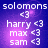 four identical showing white text on a purple gradient background with 'solomons' at the top, '<3', and names below