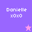 Pixelated graphic with 'Danielle xoxo' text on purple and pink backgrounds, featuring a pink star in one view and a blue star in another.