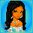 Pixel art buddy icon featuring a cartoon woman with long black hair and orange skin on the left, next to white text reading "IM SO HAPPY" on a blue-green gradient background.