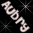 Pixelated text 'AUGUST' in light pink and gray tones on black background with four starburst patterns.