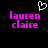 Pixelated text 'lauren claire' in bright pink with a white pixel heart above on black background.