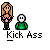 Pixel art animation of a woman with long blonde hair in a pink top and blue pants interacting with a green trash can and white skull icon, displaying text changes.