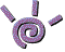 A purple spiral icon with scattered fragments on a gray background, transitioning to a complete spiral in the next frame.