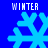 Blue background with four light blue snowflakes and white pixelated text reading "WINTER" above each snowflake.