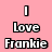 Four quadrant with pink, blue, purple, and gray backgrounds displaying pixelated text: 'I Love Frankie', 'He is my sexy love', '<333333'