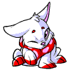 A white cartoon rabbit with red accents sits in a of six poses, each showing slight variations in limb position and facial expression against a plain background