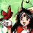 Pixelated anime-style buddy icon featuring a character with long dark hair and red clothing holding a red bird, next to text reading "Anime IM" on black background.