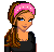 Pixel art contact sheet showing a female character's head, torso with pink pants, and legs in separate frames with text "Athletic But Girly" below.