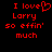 Red pixelated text on black background reads "I love Larry so effin' much" with a heart symbol replacing the 'o' in love.