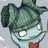 Pixelated cartoon character with green hair and red bow, showing boxers with text overlays on teal and gray backgrounds.