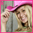 A pixelated image shows a person with light hair wearing a pink cap, making a peace sign with their right hand against a blurred background.