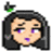 Pixelated character with black hair and green-and-black headpiece, showing two facial expressions side-by-side.