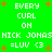 Green background with white pixelated text and orange starbursts, repeating 'EVERY CURL ON NICK JONAS =LUV <3' in a pattern