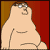 Pixelated cartoon character with light skin, brown hair, and glasses against a red and orange background.