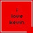Red square icon with white border displays "i love kevin" text; one variant includes a small white heart symbol in bottom-right corner, another shows a white starburst symbol there.