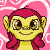 Animated contact sheet of a yellow cartoon monkey with pink hair in various expressions against a pink heart-patterned background, showing 9 frames arranged in a 3x3 grid.