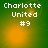 Green background with orange gradient glow and white text reading Charlotte United #9 in pixelated font across four