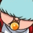 A pixelated contact sheet showing two frames of an animated buddy icon featuring a character with light blue hair and red accents holding a glowing orange object, alongside text reading "Anime IM" and "c0m" on a black background.