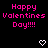 Pixelated pink text 'Happy Valentines Day!!!!' repeated across black background with white heart symbols, some hearts filled in light gray.