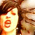 Pixelated image of a person with brown hair and open mouth, next to green and purple text on black background.