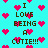Pixelated cyan background with pink hearts and brown text reading "I LOVE BEING A CUTIE!!!" repeated in two