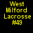 Yellow pixelated text on black background reads "West Milford Lacrosse #49" in two identical