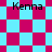 A static image with a checkered pattern of pink and light blue squares, four instances of the text 'Kenna' in black font overlaid on different sections.