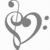 Two identical grayscale heart-shaped musical notes with swirling stems and dots, positioned vertically on a white background.