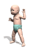 Animated contact sheet of a baby character in turquoise diaper performing various poses and movements across 19 frames arranged in 5 columns by 4 rows.