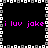 Pixelated icon with repeated text "i luv jake" in bright pink on black background, bordered by white and gray pixel squares.