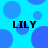 Blue background with scattered blue circles and four instances of the text 'LILY' in black pixelated font.