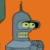 Animated contact sheet of a robot character with yellow eyes and metallic gray body against orange background, showing sequential facial expression changes across seven frames.