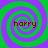 Four identical spiral patterns with alternating green and purple rings, each containing the word 'harry' in red pixelated text.