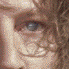 Four- of pixelated close-ups showing blue eyes and partial faces with text reading 'Blue eyes...' in light blue