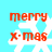 A static image with four identical showing red text 'merry x-mas' over a white snowflake on a light blue background