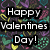 Pixelated text reads 'Happy Valentines Day!' in white block letters on black rectangular backgrounds against a multicolored pixelated backdrop.