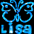 Pixelated blue butterfly-shaped logo with stylized text below on black background, rendered in low-resolution 256x256 pixels.