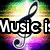A colorful animated icon with a musical note, heart, and text reading 'Music is more than life...'