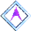 A diamond-shaped blue frame with a purple arrow symbol inside, displayed in multiple states including rotation and horizontal compression.