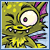 Animated pixel art of a green, spotted creature with large eyes and purple ears winking while text below changes from 'IT'S' to 'IT'S ALIVE!' across frames.